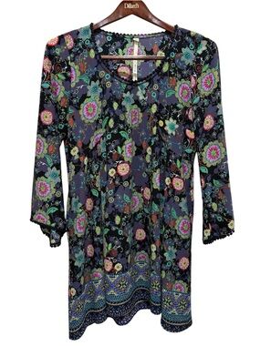 Uncle Frank Purple Floral Bell Sleeve Mini Dress M